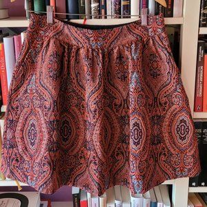 Orange, navy and grey embroidered skirt with pockets